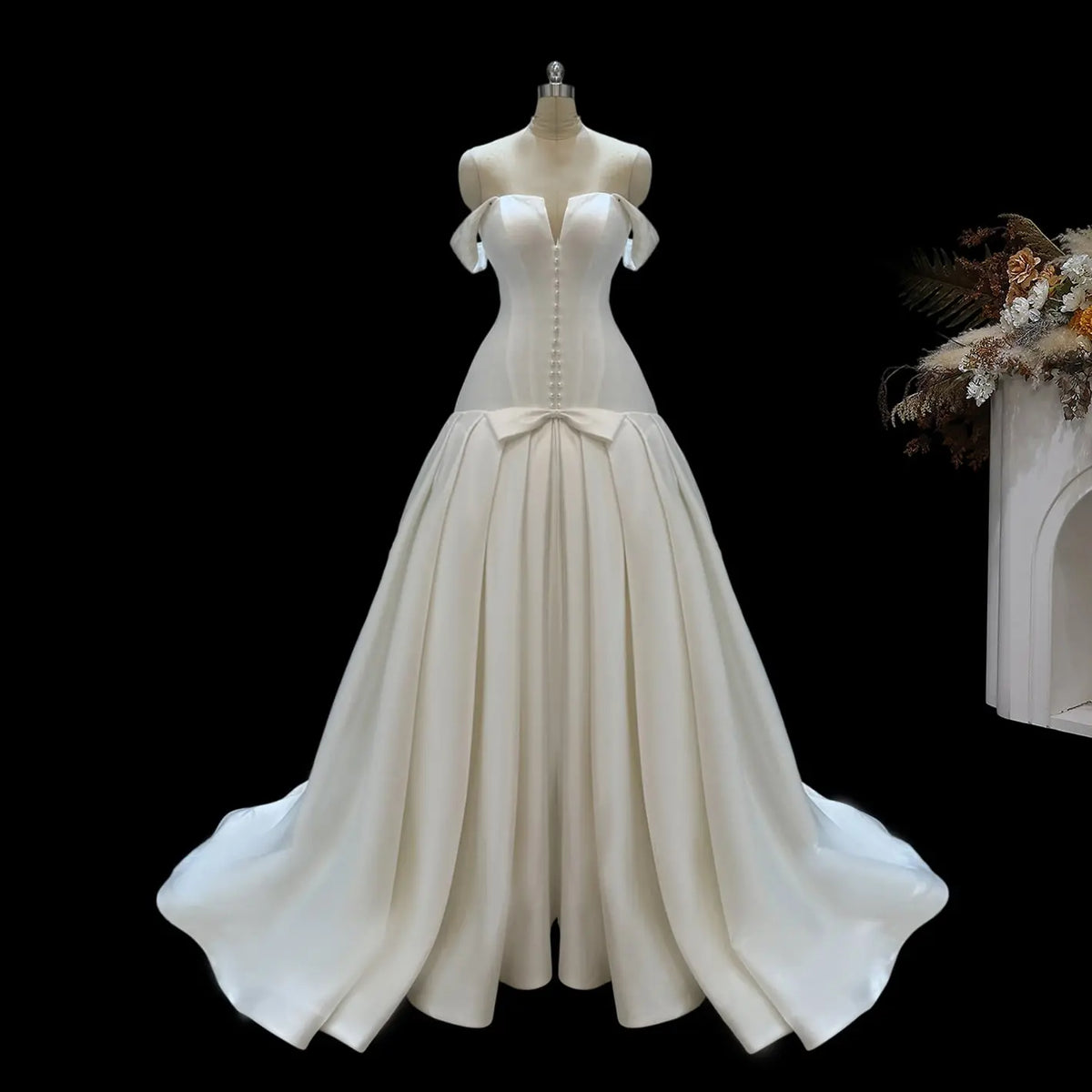Ivory Satin A Line Bridal Wedding Dress SW692