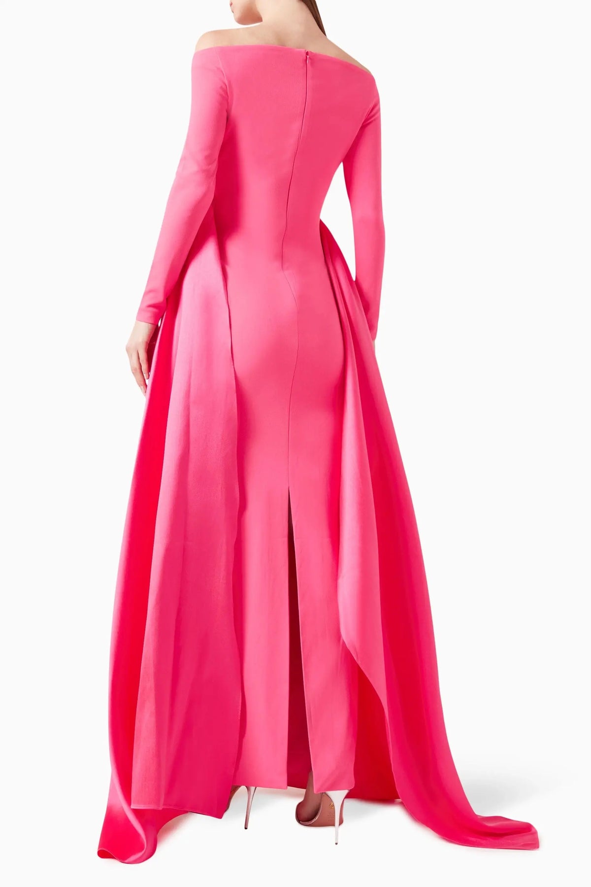 Elegant Off Shoulder Pink Evening Dress with Overskirt SF317 
