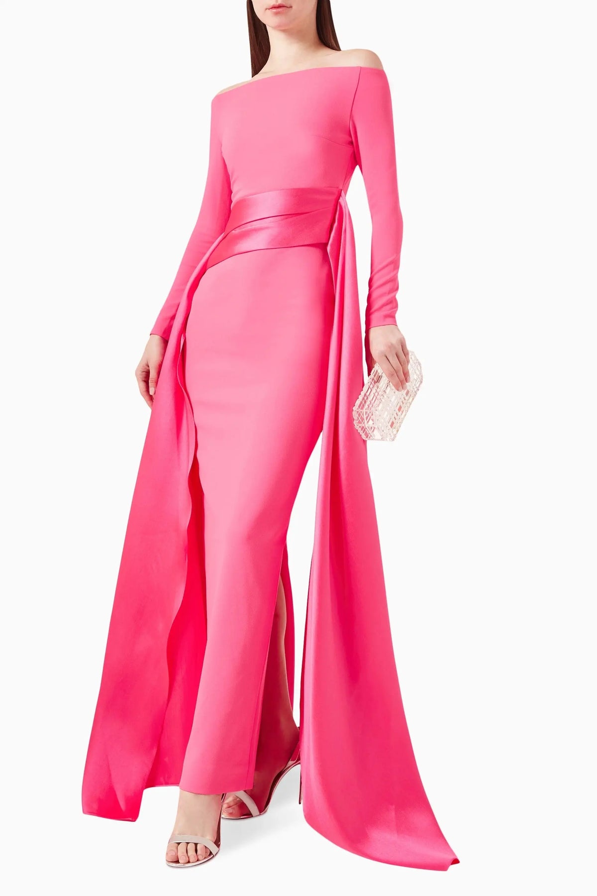 Elegant Off Shoulder Pink Evening Dress with Overskirt SF317 