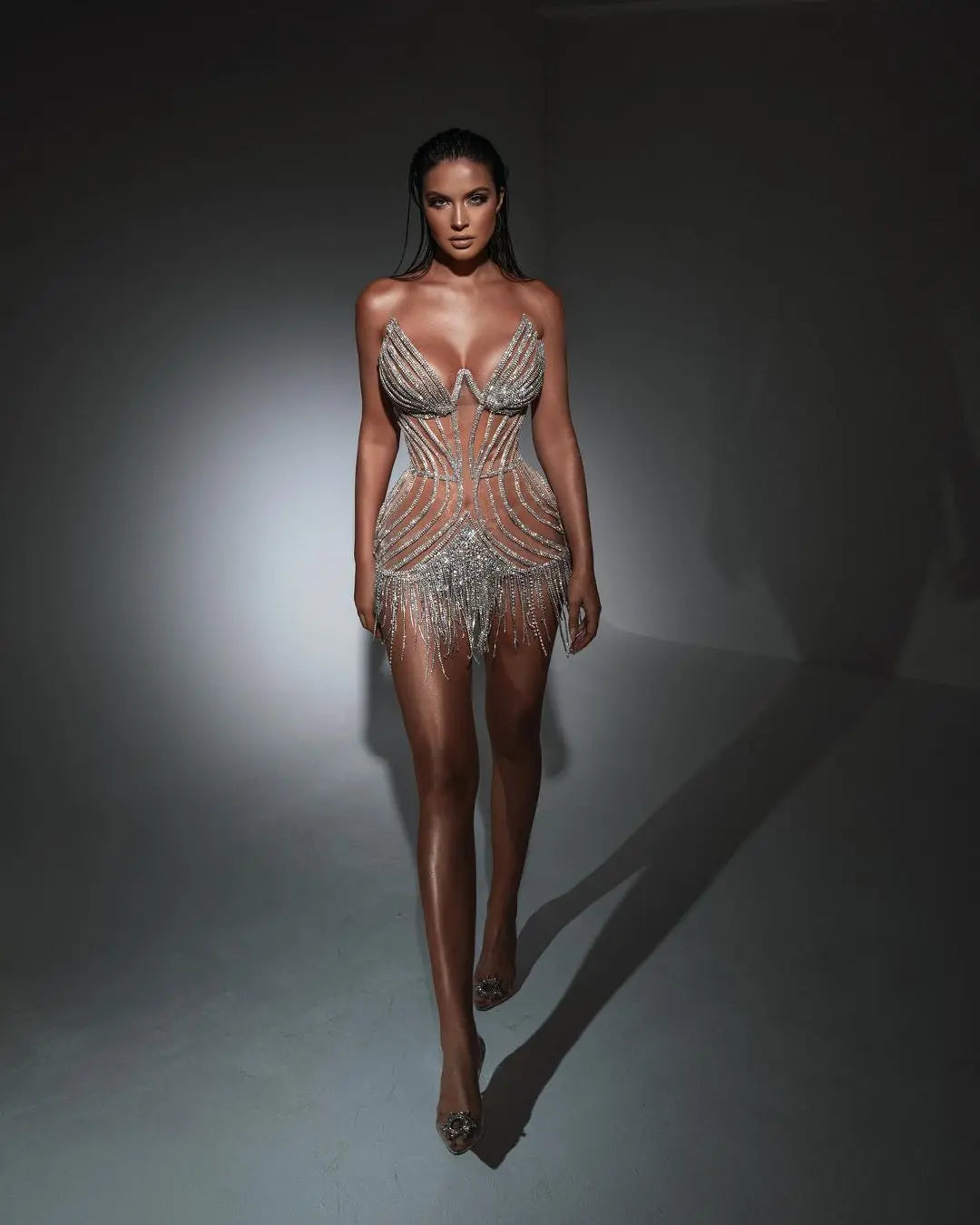 Luxury Beading Tassels Strapless Short Cocktail Dress RM016 