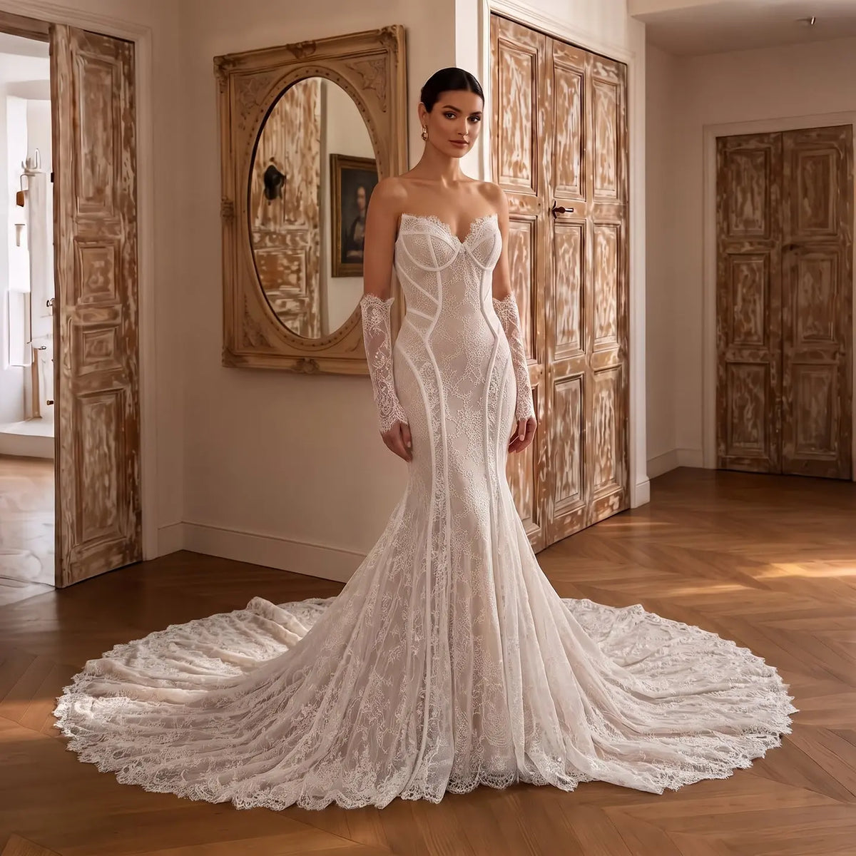 White Lace Mermaid Wedding Dress SW752