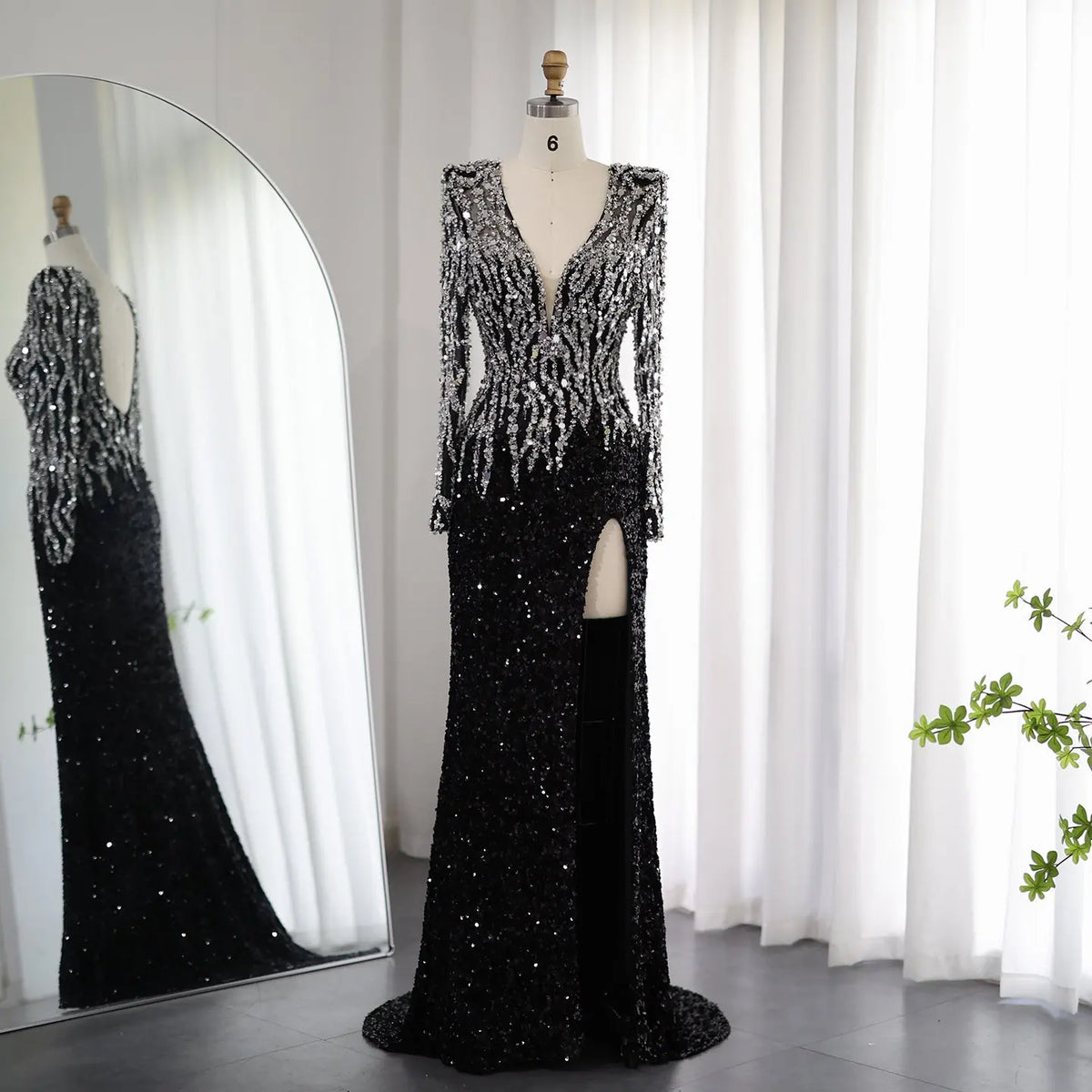 Luxury Black V-Neck Long Sleeves Side Slit Evening Dress SS250 - SHARONSAID Luxury Black V-Neck Long Sleeves Side Slit Evening Dress SS250 - SHARONSAID