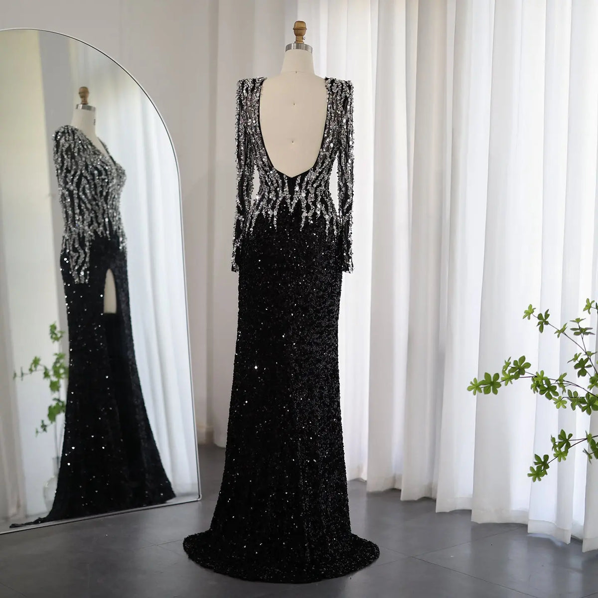 Luxury Black V-Neck Long Sleeves Side Slit Evening Dress SS250 - SHARONSAID Luxury Black V-Neck Long Sleeves Side Slit Evening Dress SS250 - SHARONSAID