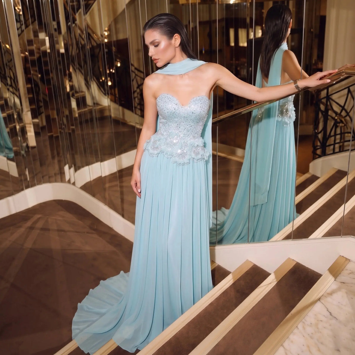 flowy evening dress Chiffon Long Prom Dress With Pockets And Flowy Skirt