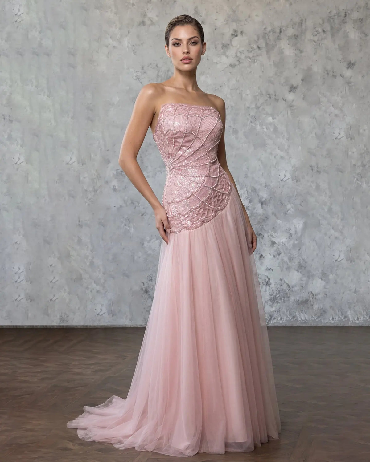 Luxury Sequin Pearl Pink Evening Dress SS287
