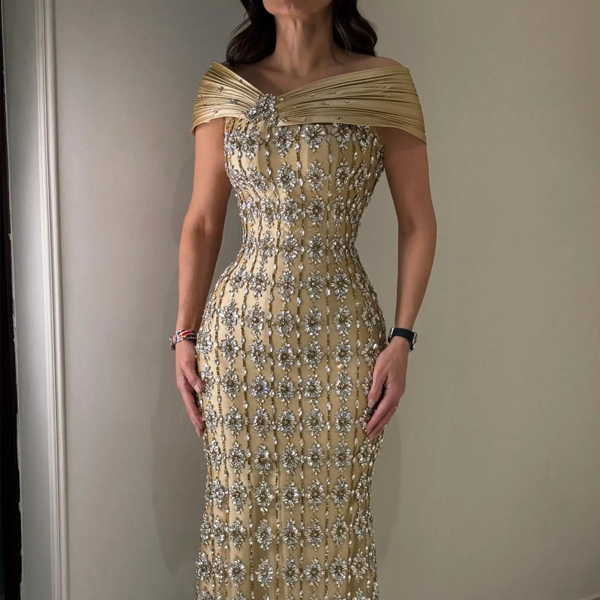 expensive gold dress Luxury Gold Arabic Ruffles Evening Dress LA73362 Gold / 12