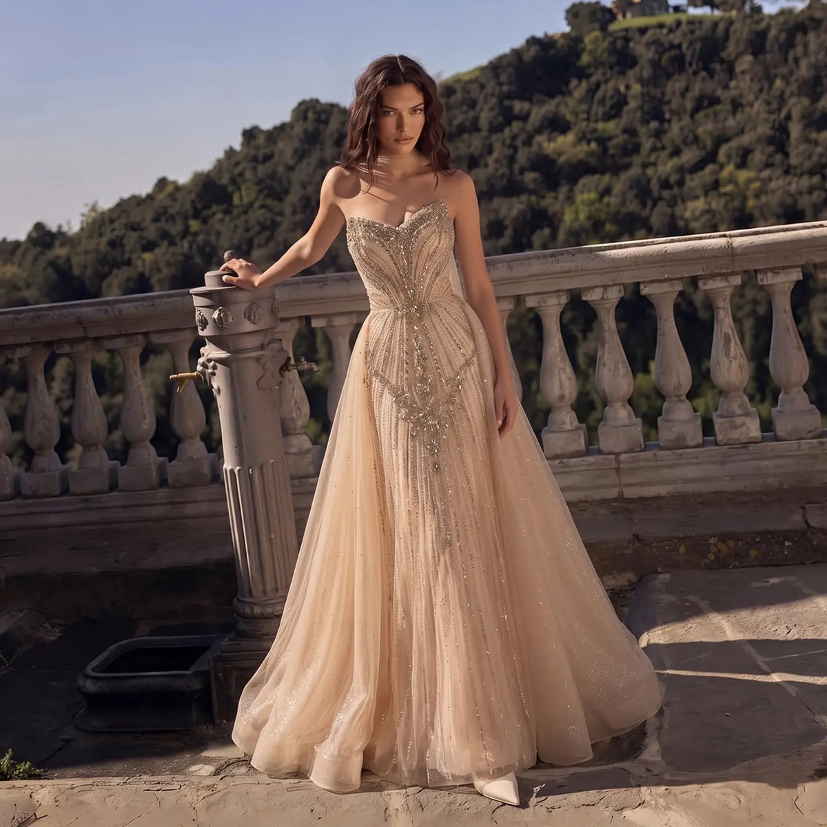 Champagne Sweetheart Overskirt Evening Dress SS068