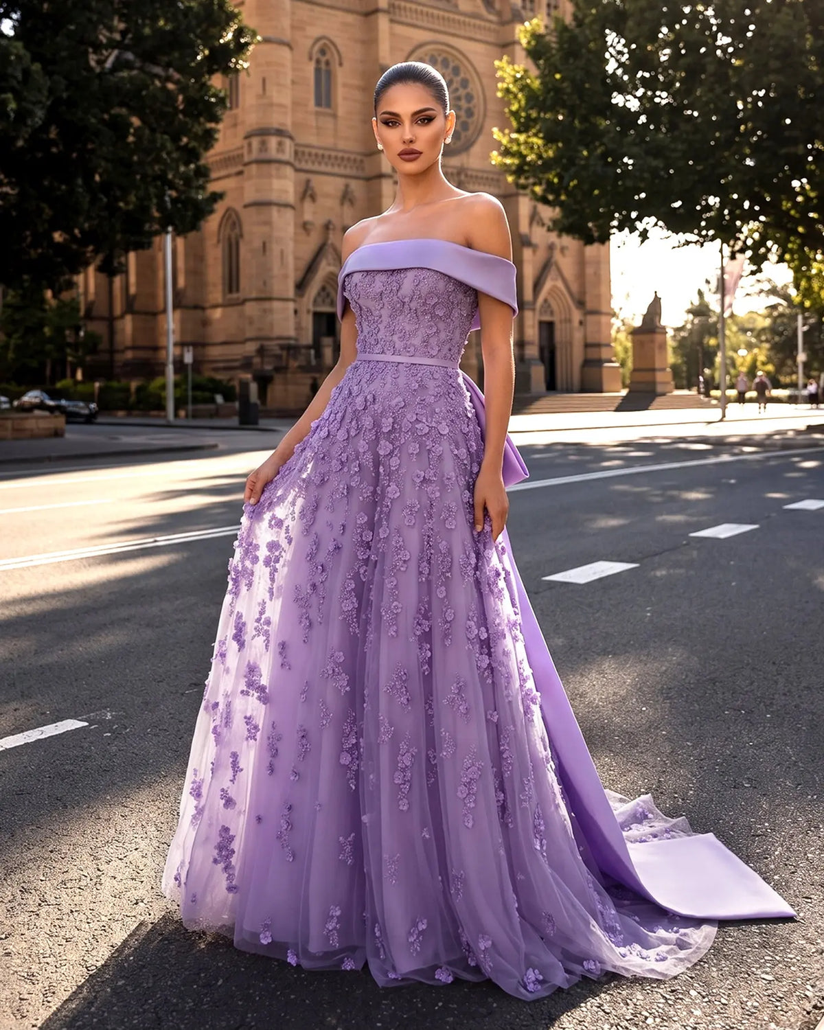 Luxury Beaded Lilac Mermaid Evening Dress with Overskirt SS556