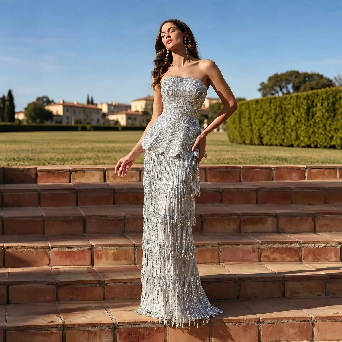 silver strapless mermaid dress Embellished Strapless Mermaid Gown by Cinderella Divine CD847