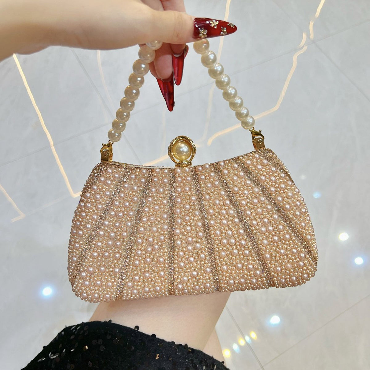 Luxury Pearl Beaded Evening Handbag 