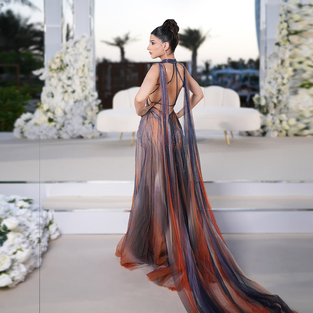 Luxury Beaded Crystal Mermaid Evening Dress with Cape SS297 