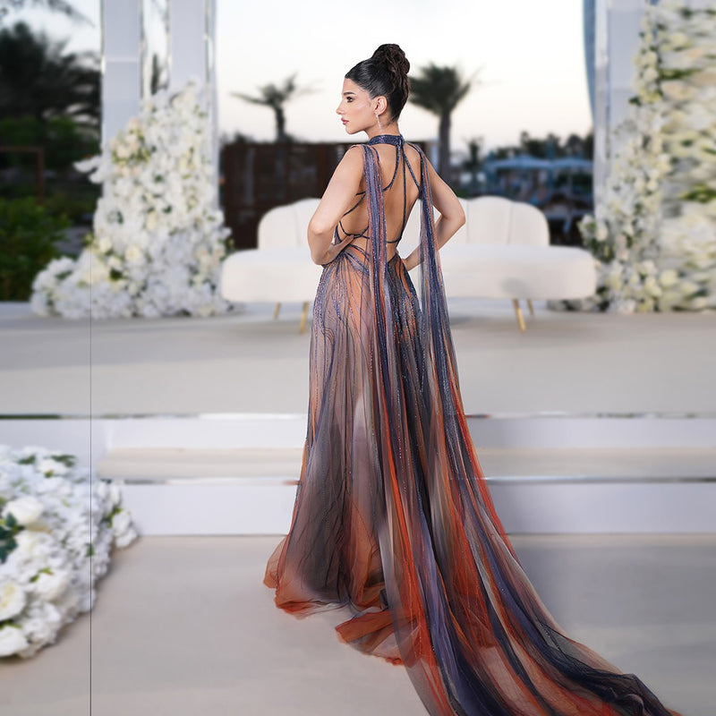 Luxury Beaded Crystal Mermaid Evening Dress with Cape SS297 