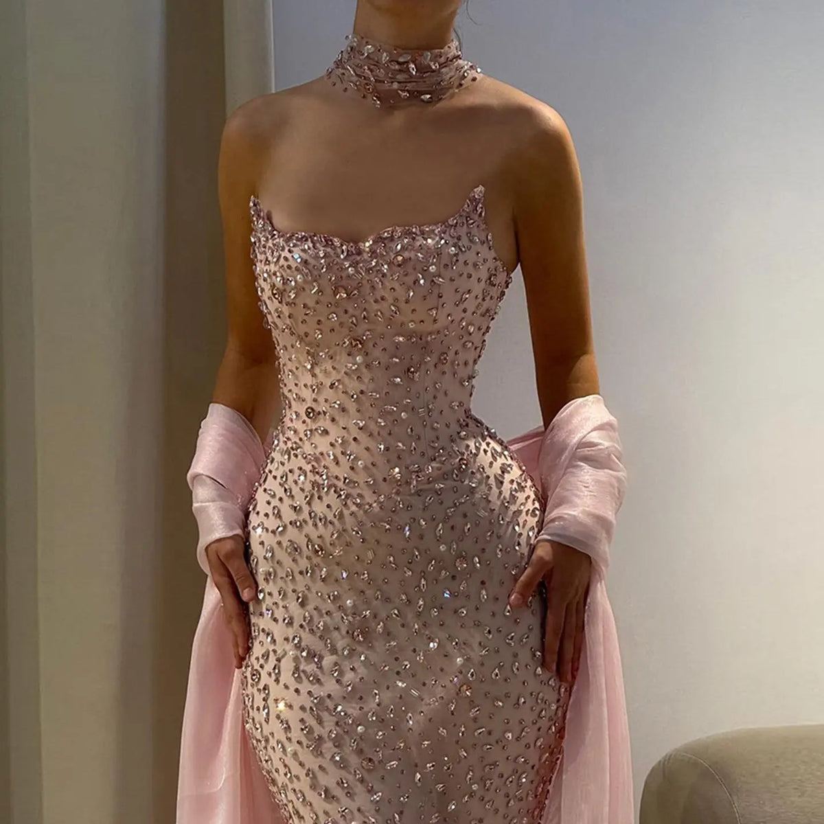cocktail dress with choker Elizabeth K GL2573 Choker Mauve Gown