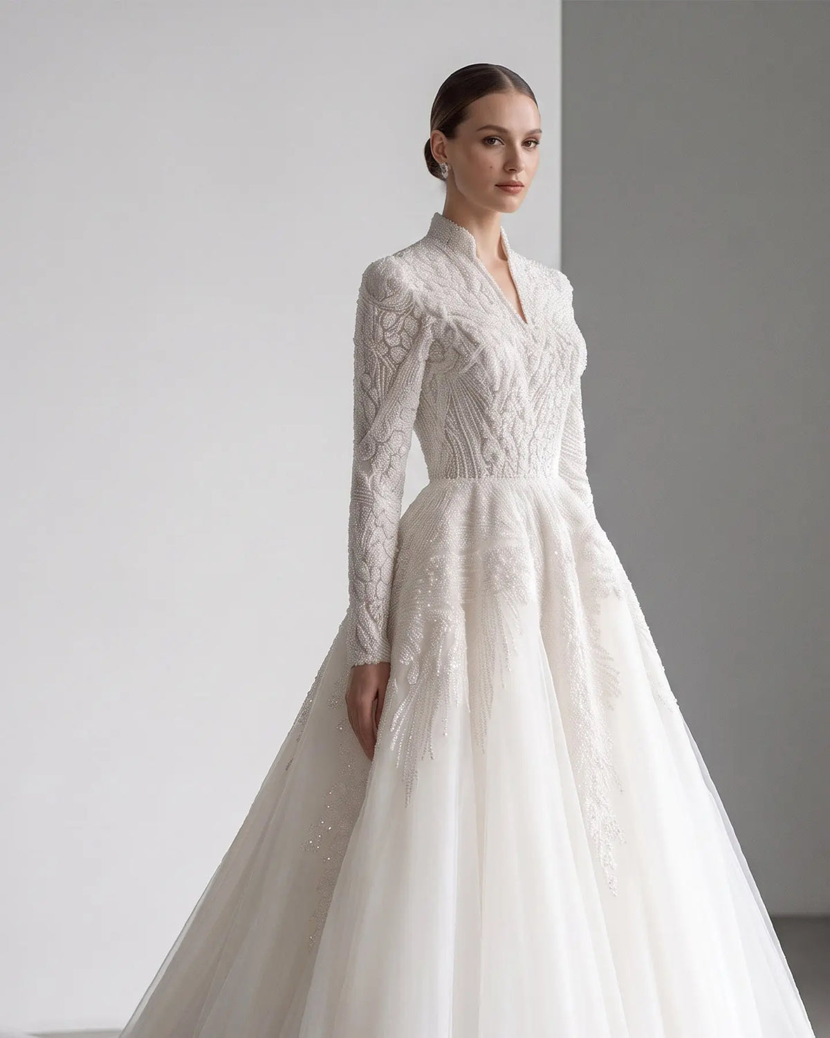 White Sequin Pearl Ball Gown Wedding Dress SW518