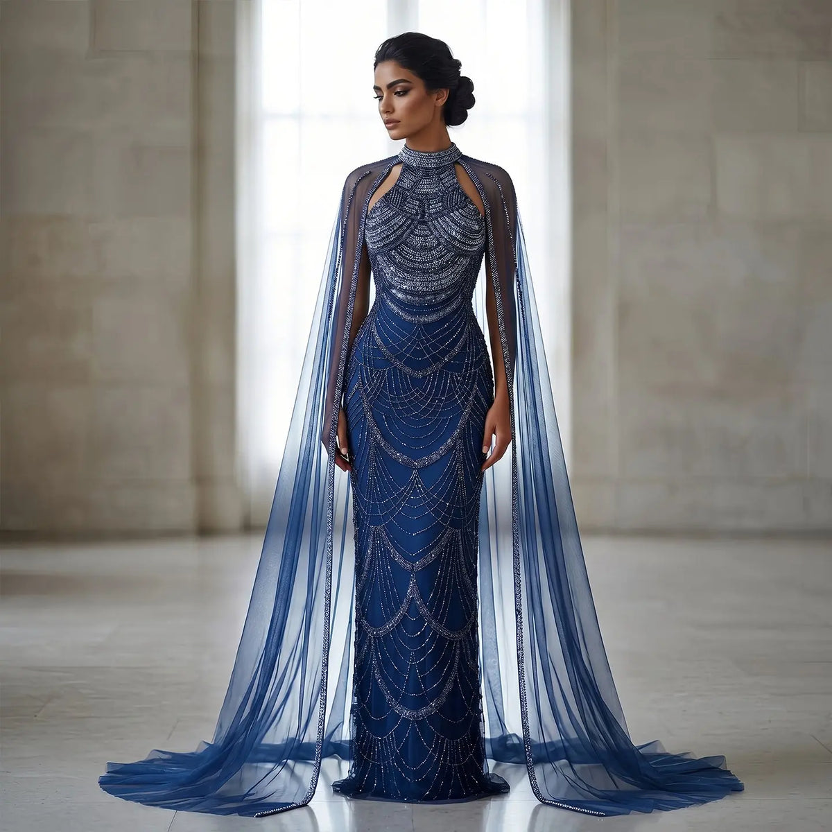 Luxury  Evening Dress with Cape Sleeves SS209