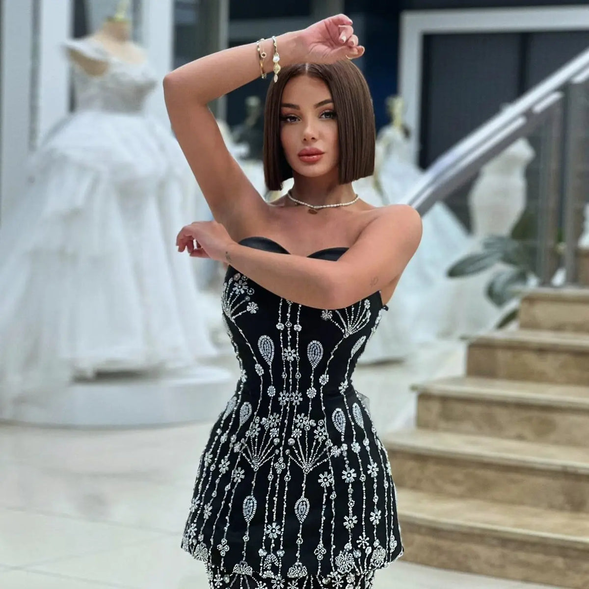 classy elegant formal cocktail dresses Chic Black Two Pieces Evening Dress for Women Wedding Party SS635