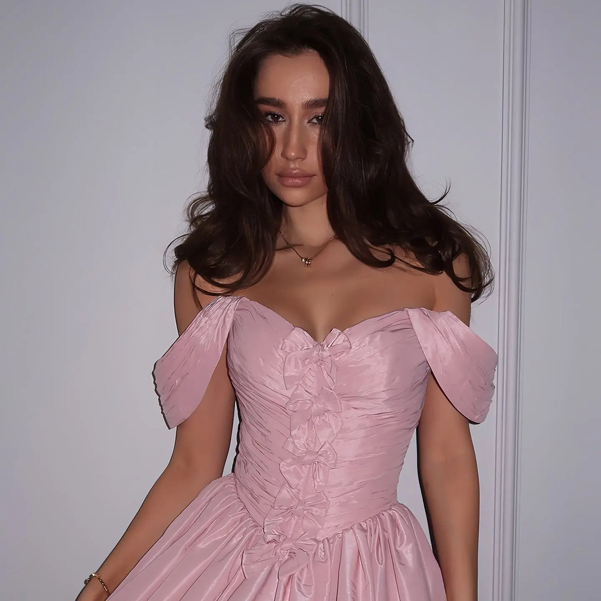 Luxury Front Handmade Bow Detail Puffy Mini Satin Homecoming Dress RM207