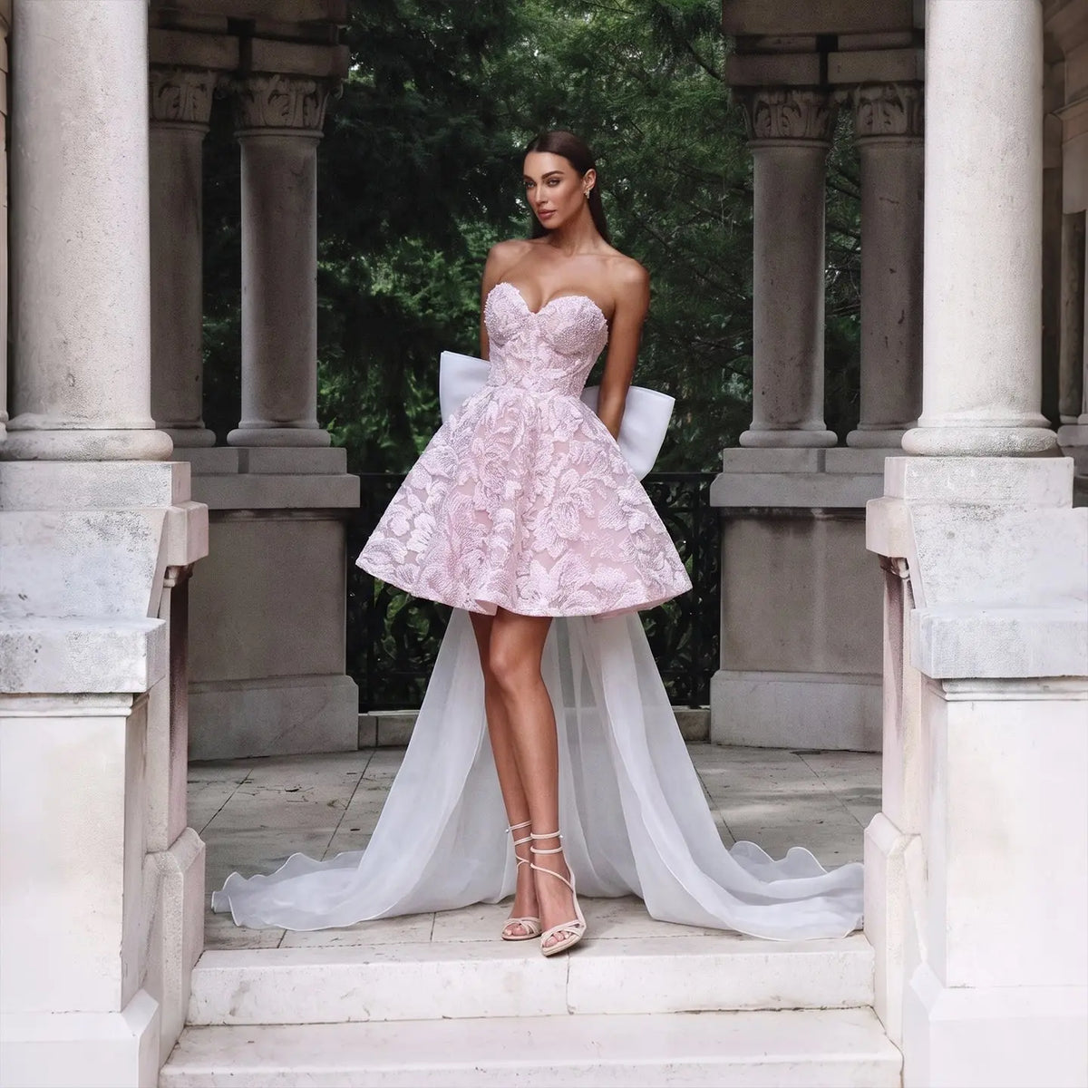 Blue Strapless Lace A-Line Big Bow Homecoming Dress RM138