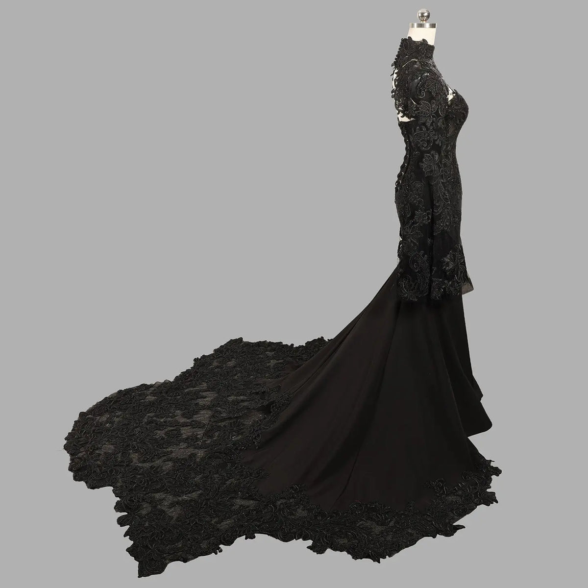 Black Luxury Gothic  Wedding Dress Sheer Lace Mermaid  SW562-3