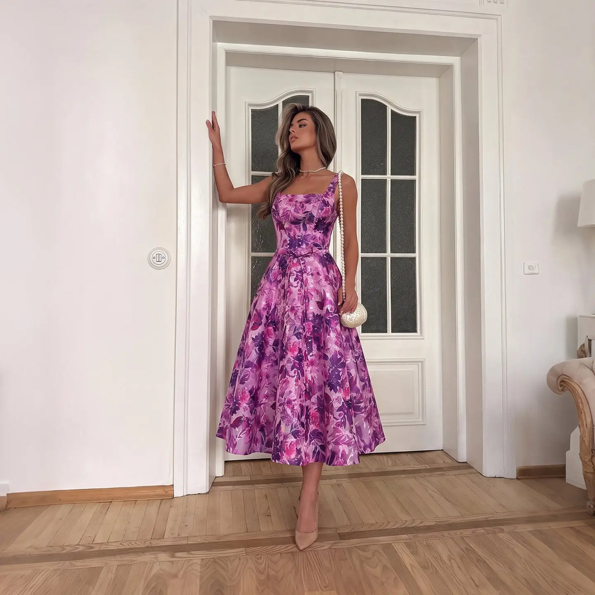 Glamorous Wide Strap Flared Skirt Homecoming Dress RM129