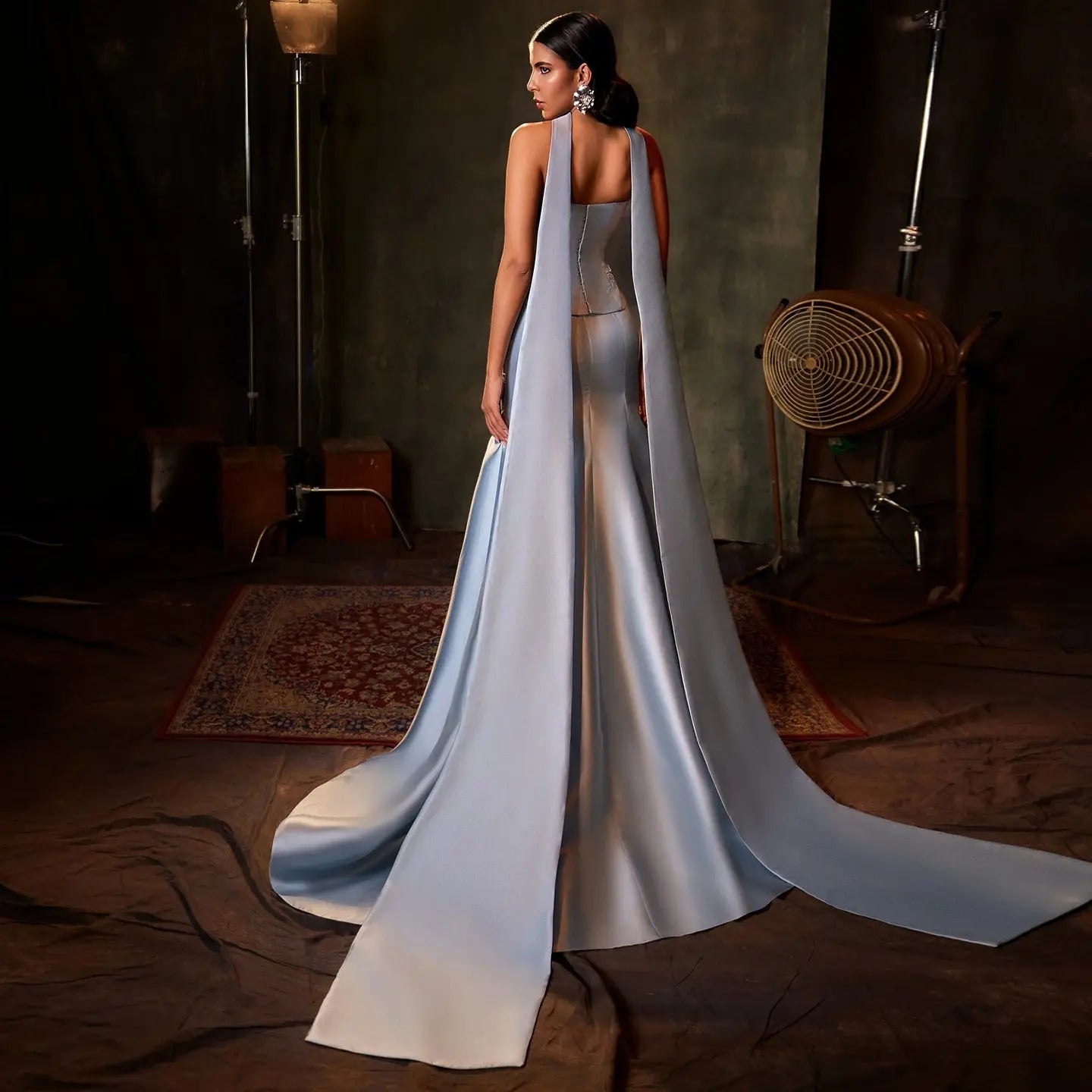 Elegant Blue Satin 3D Flowers Evening Dress – SHARONSAID