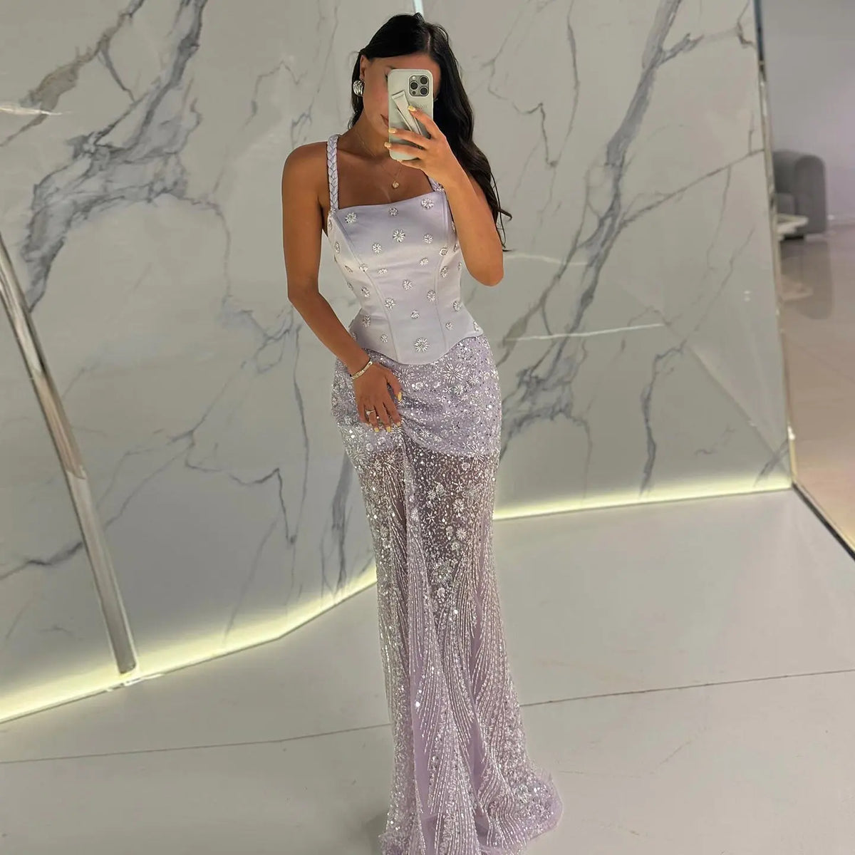 Chic Lilac Two Pieces Evening Dress with Spaghetti Straps SS697 