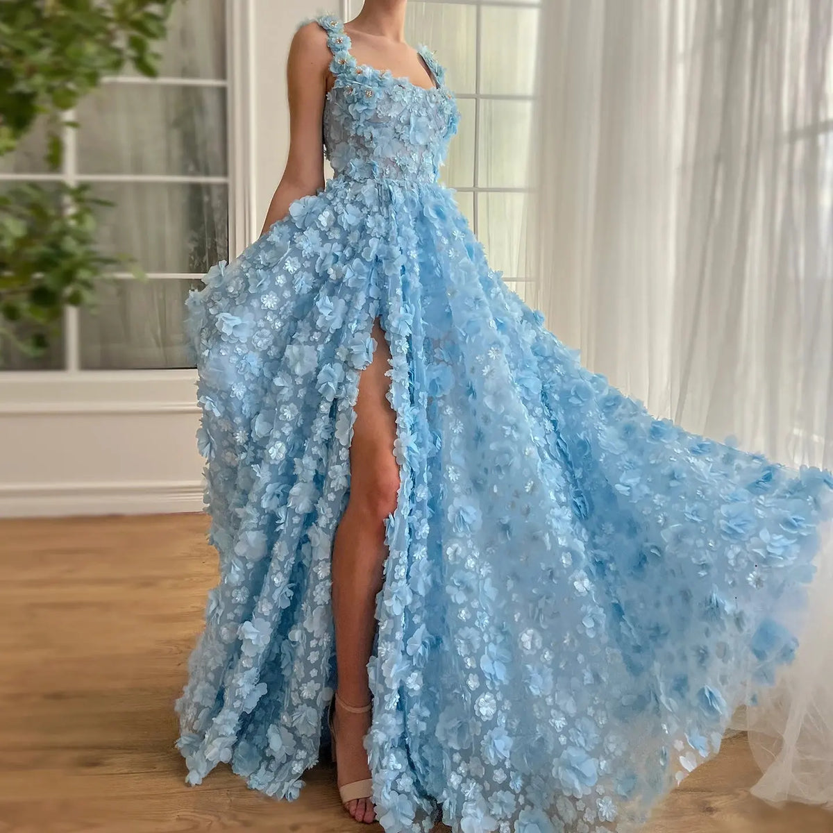 Chic Lilac 3D Embroidered Flowers Slit Evening Dress SS357 - SHARONSAID Chic Lilac 3D Embroidered Flowers Slit Evening Dress SS357 - SHARONSAID