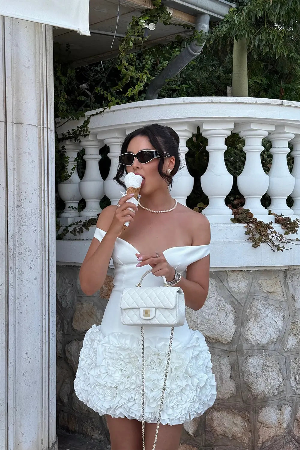 White Off Shoulder 3D Floral Homecoming Dress RM256