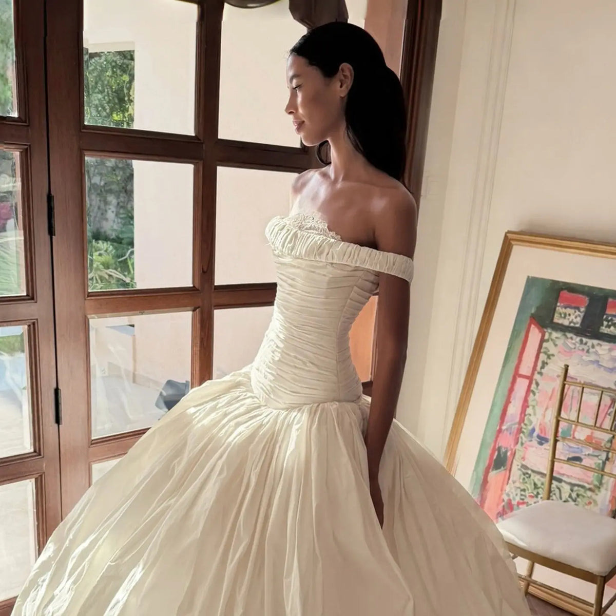 ivory ruched wedding dress May Queen MQ2056B Ivory Ruched Lace Up Back Wedding Gown