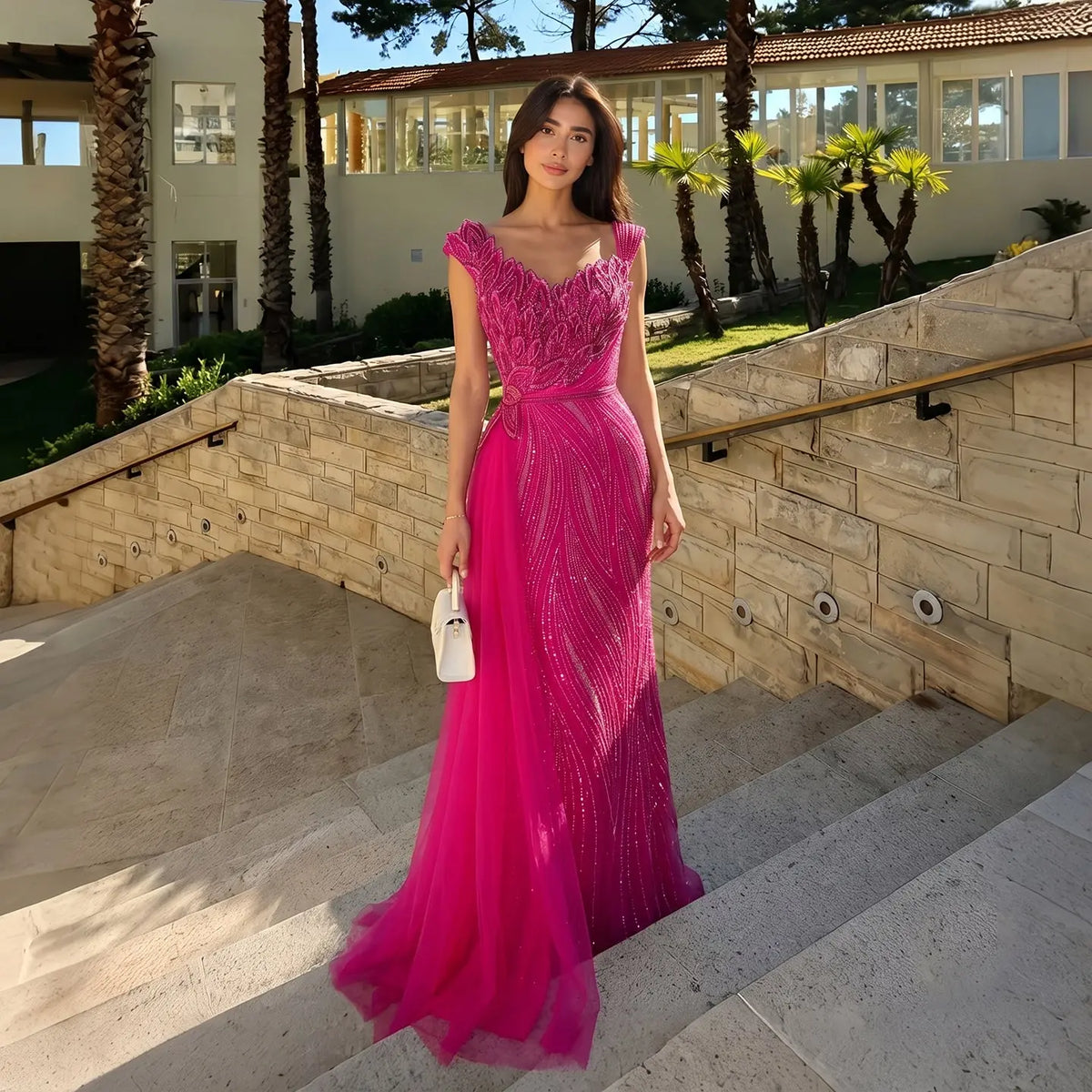 Sparkling Pink Beaded Mermaid Evening Dresses SS106 – SHARONSAID