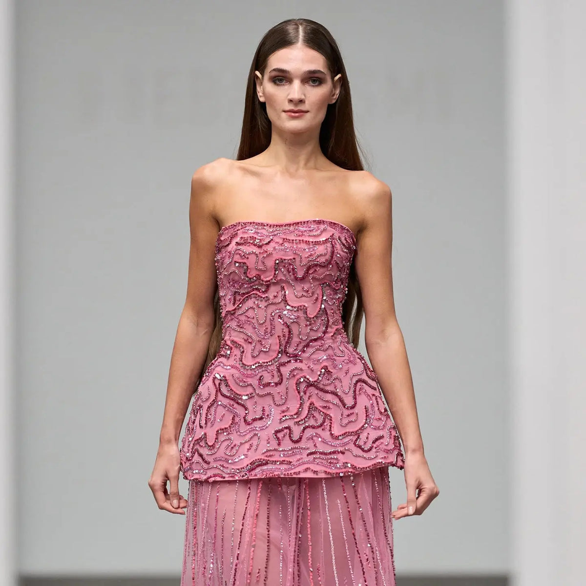 Luxury Two Piece Crystal Sequin Evening Dress SS218 Rose Pink / 10 Luxury Two Piece Crystal Sequin Evening Dress SS218 Rose Pink / 10