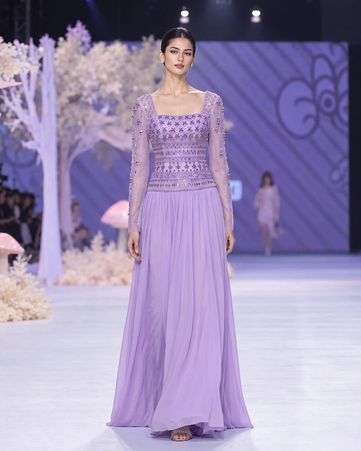 Strapless Lilac Beaded Bodice Evening Dress SS539