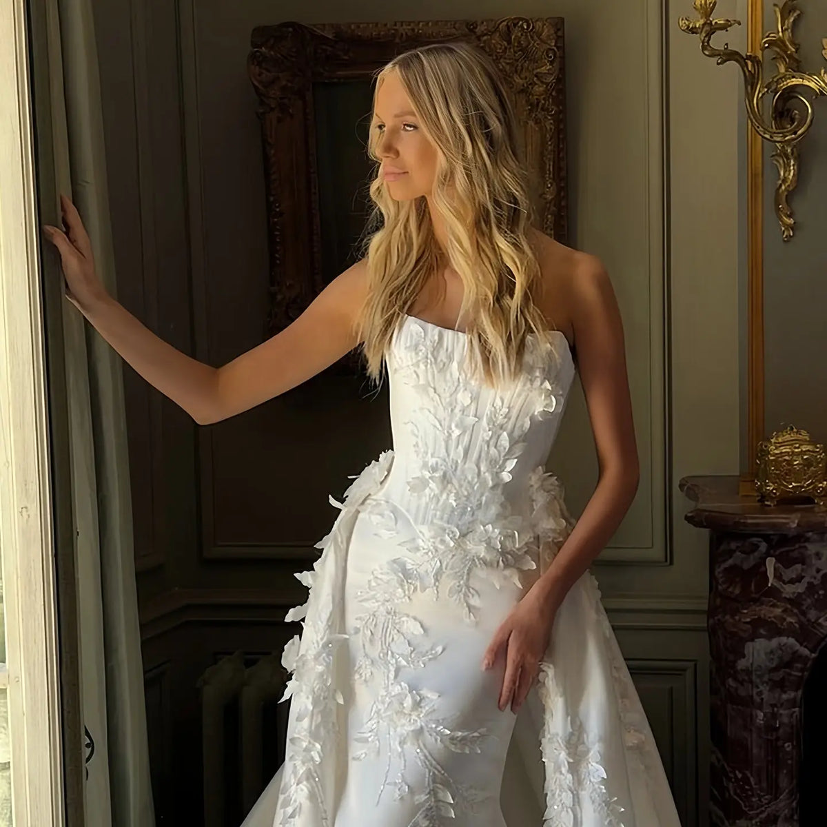 floral lace mermaid wedding dress Strapless Lace Mermaid Wedding Gown by Ladivine CDS434W