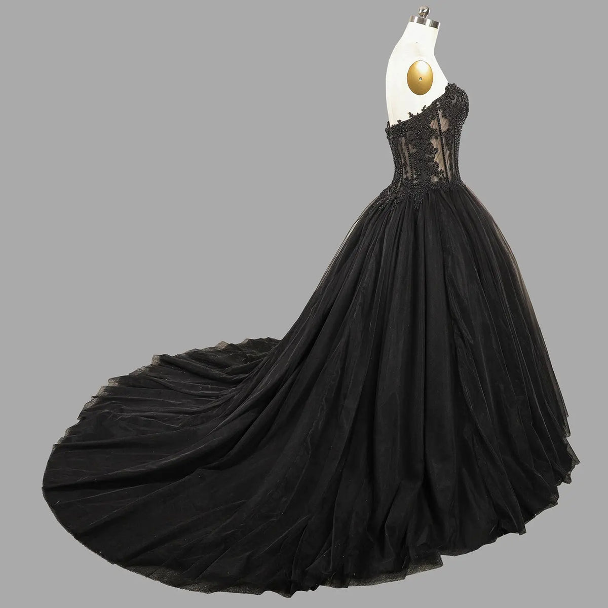 Black Lace Heavy Gothic Beading Wedding Dress Ballgown Corset Closure  SW567-4