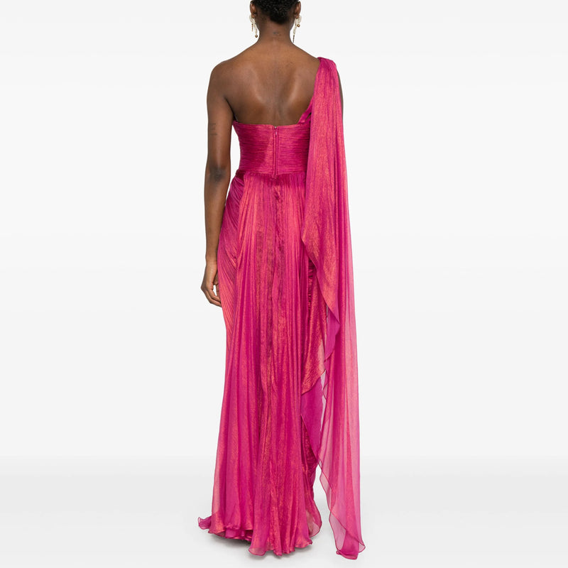 Luxury Fuchsia One Shoulder Evening Dress with Cap SF029 