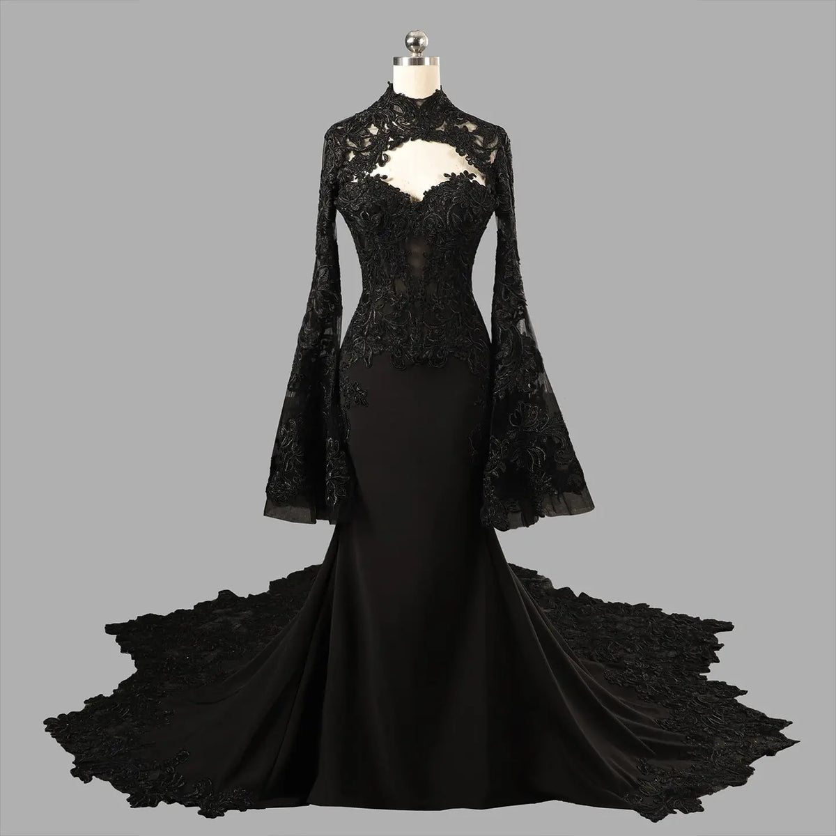 Black Luxury Gothic  Wedding Dress Sheer Lace Mermaid  SW562