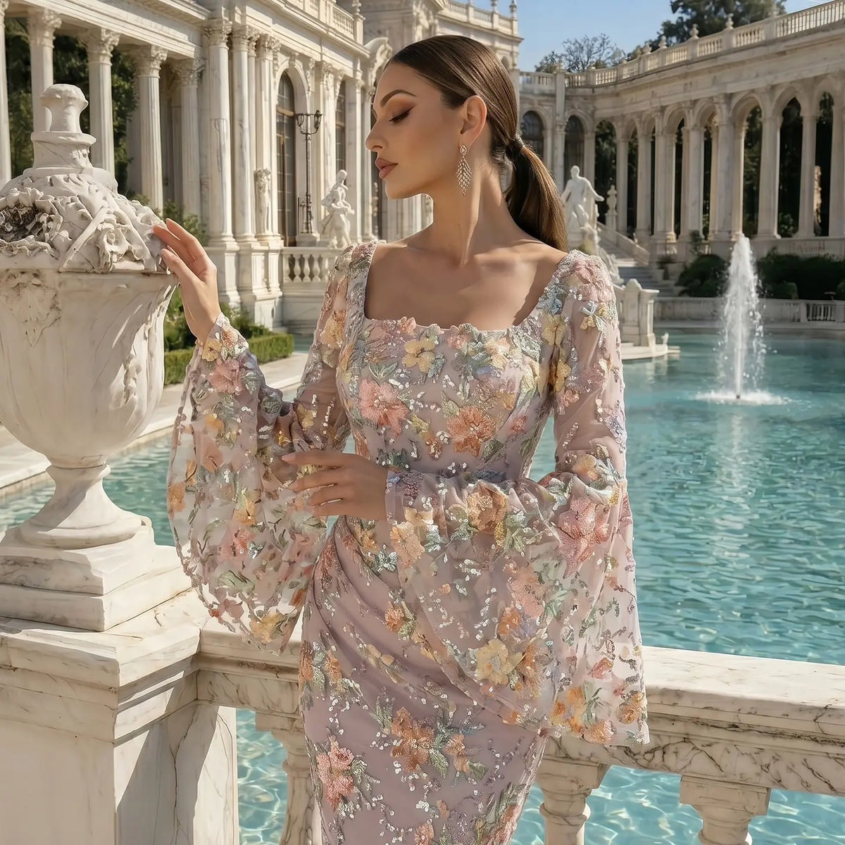 Rose Pink Mermaid Draped Evening Dress SS465