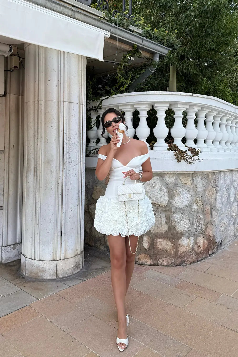 White Off Shoulder 3D Floral Homecoming Dress RM256-3