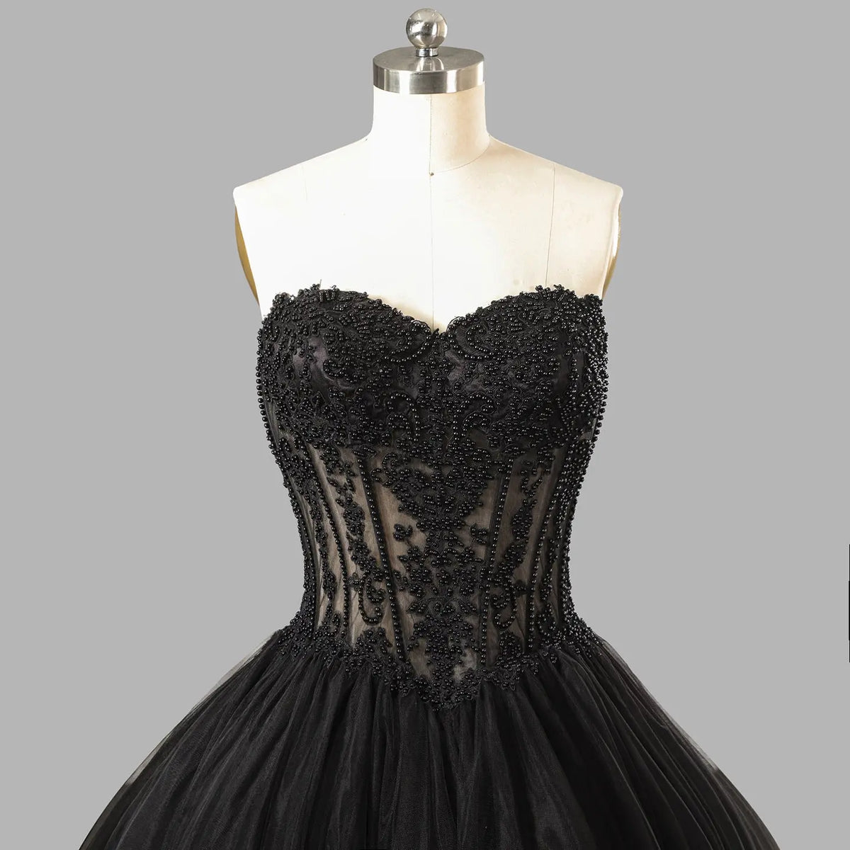 Black Lace Heavy Gothic Beading Wedding Dress Ballgown Corset Closure  SW567-5