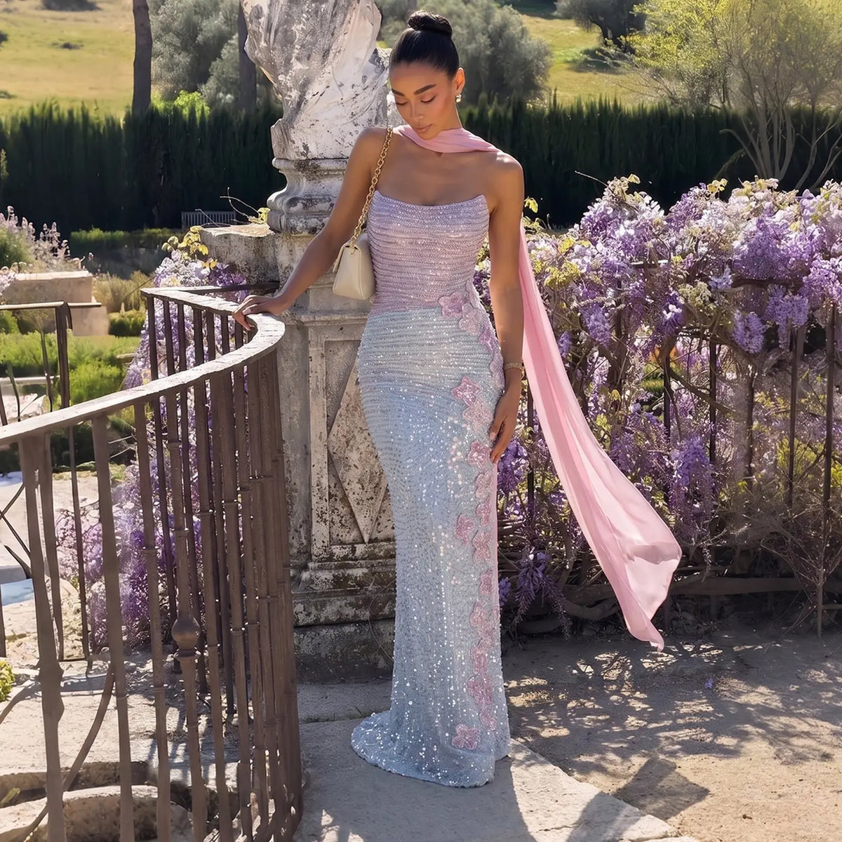 pink mermaid sequin dress Hot Pink Sequin Mermaid Custom Crystal Halter Sleeveless Prom Dress
