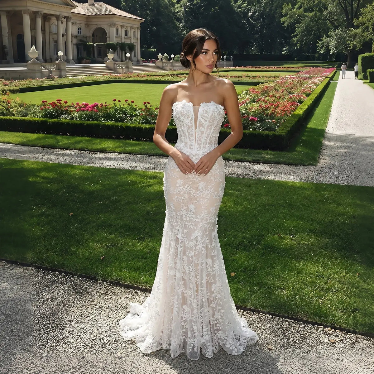White Lace 3D Floral Mermaid Wedding Dress SW649