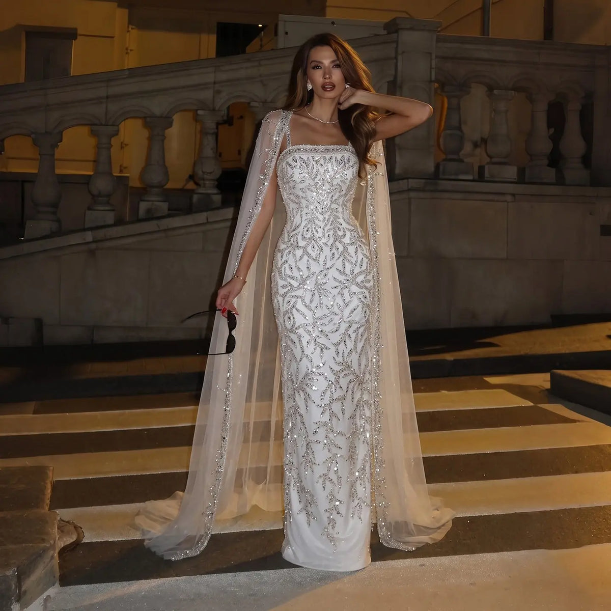 Elegant Champagne Beaded Evening Gown Cape SS393-27
