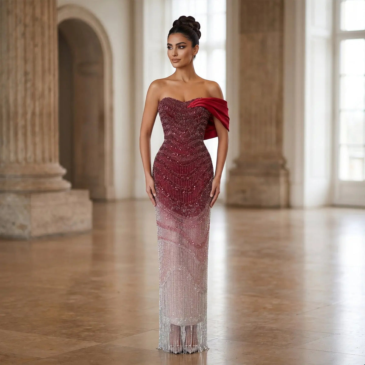 burgundy off the shoulder mermaid prom dress Burgundy Off The Shoulder Mermaid Satin Long Formal Prom Dresses Burgundy / 00 main image 1