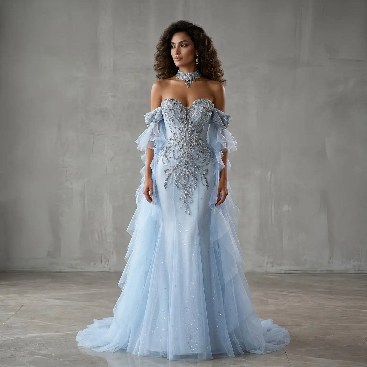 long flowing evening dresses Ladivine Dress CH147W, Formal Evening Gown Off White / Small