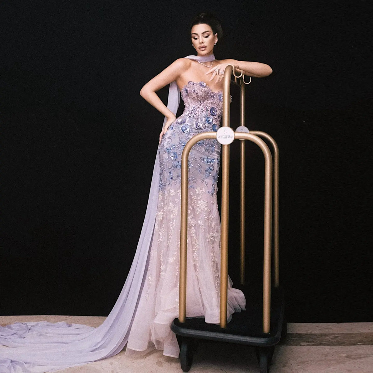 Luxury Crystal Beaded Lilac Evening Dress with Cape SS641 - SHARONSAID Luxury Crystal Beaded Lilac Evening Dress with Cape SS641 - SHARONSAID