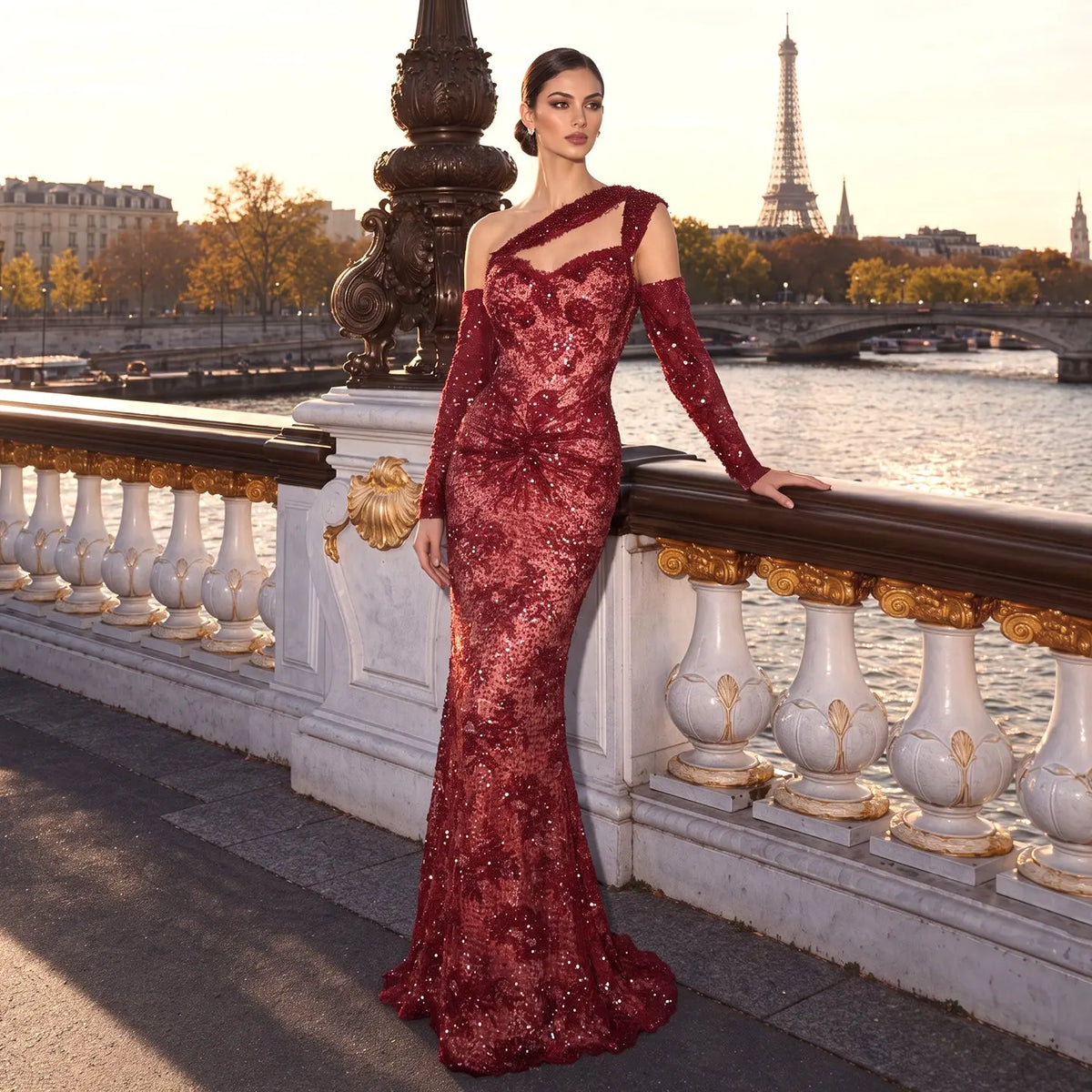 Wine Red One Shoulder Evening Dress SS623