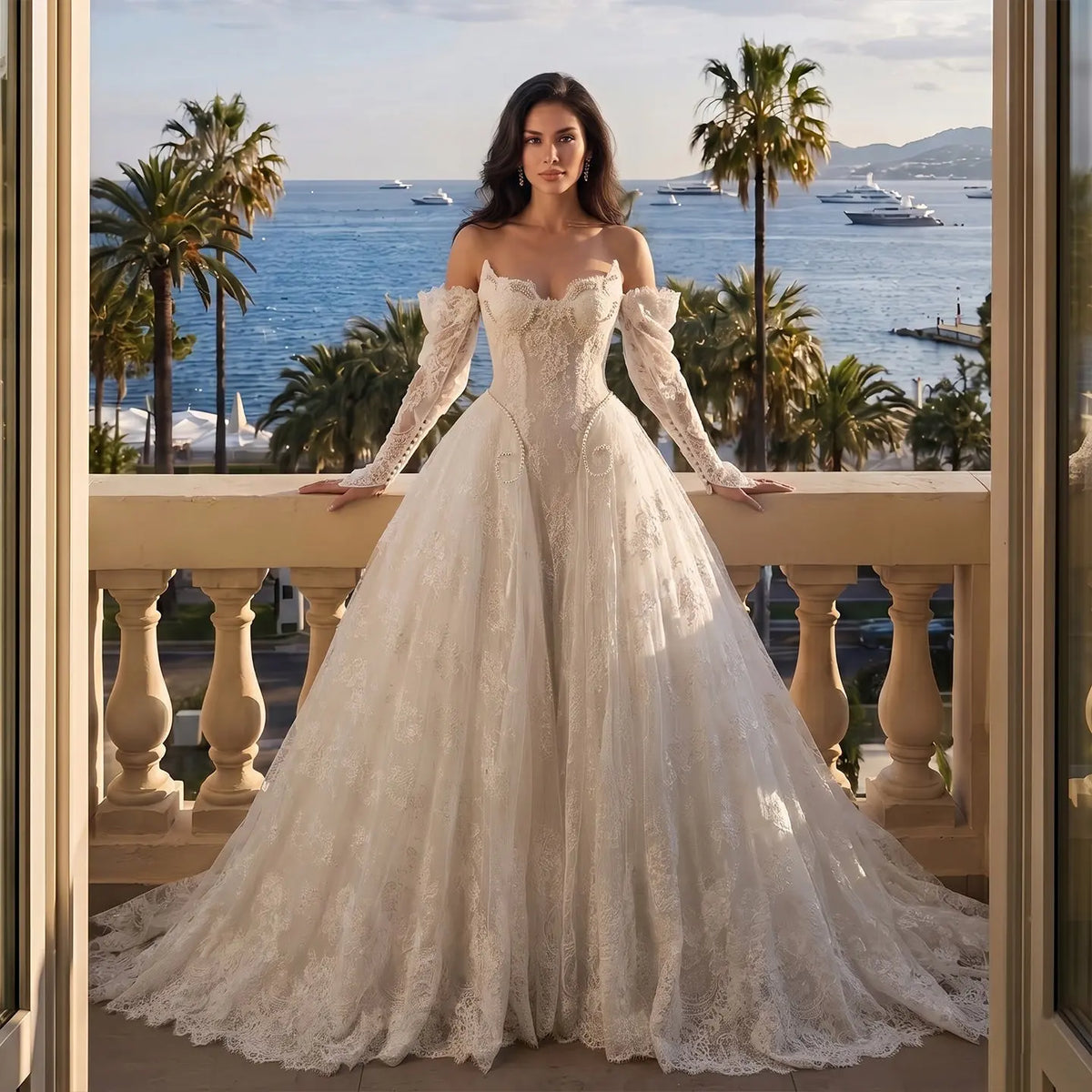 Off White Beaded Ball Gown Wedding Dress SW715