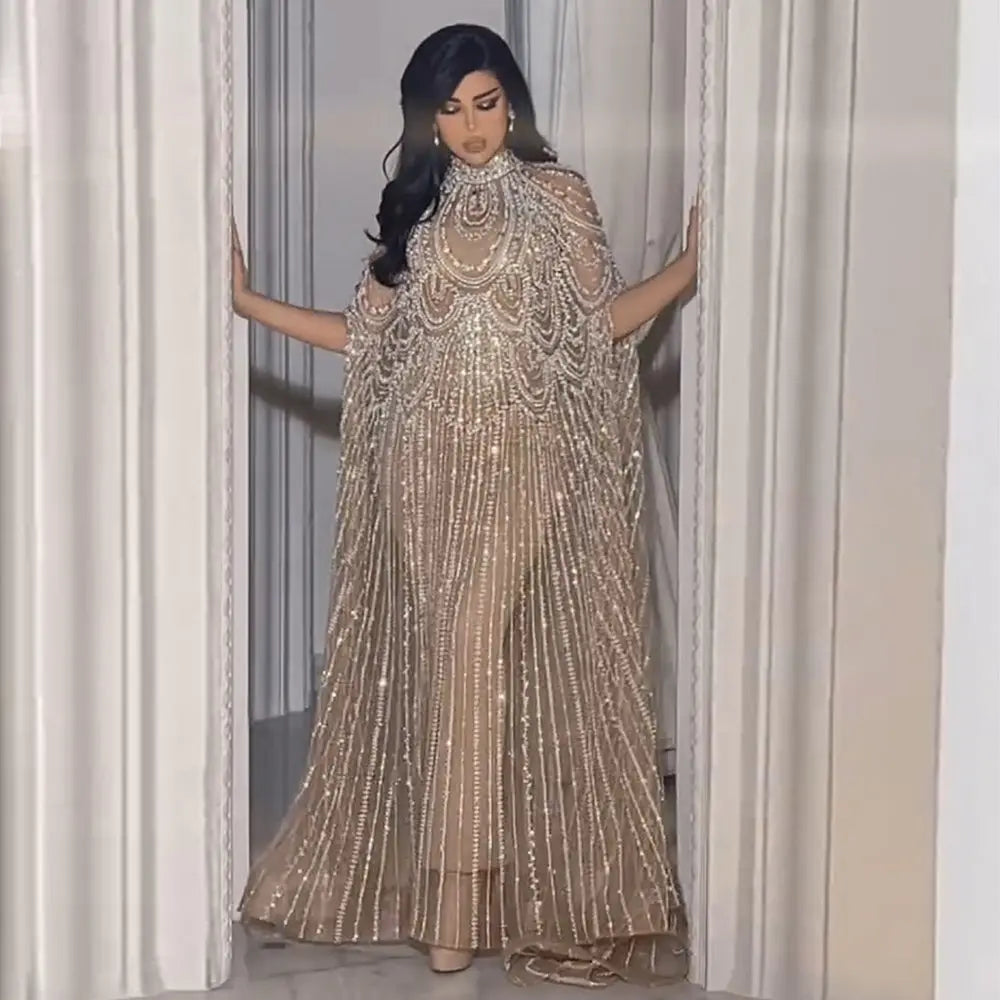 Luxury Nude Beaded High Neck 2 pieces Evening Dress SS780 