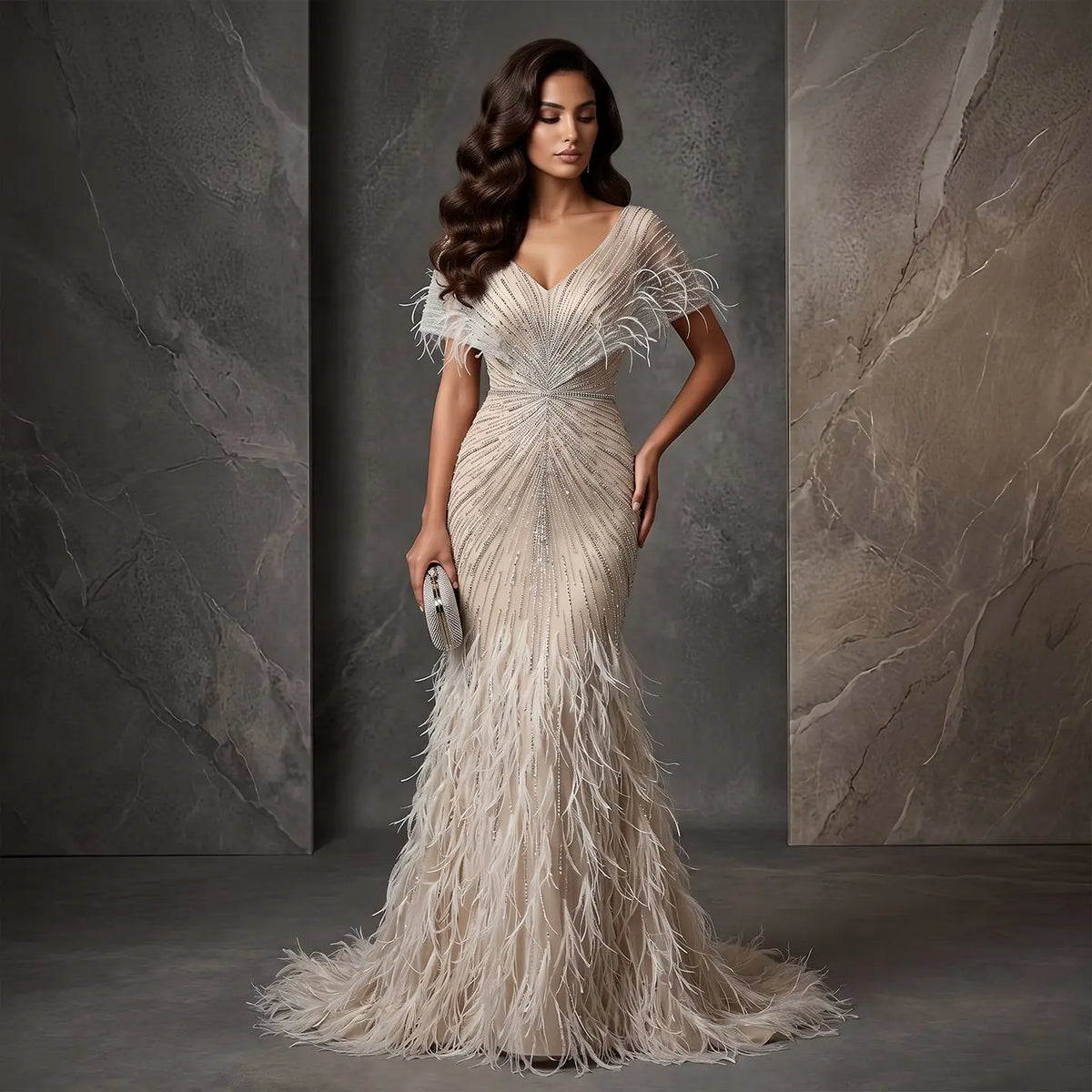 Luxury Feathers Mermaid Evening Dress SS210