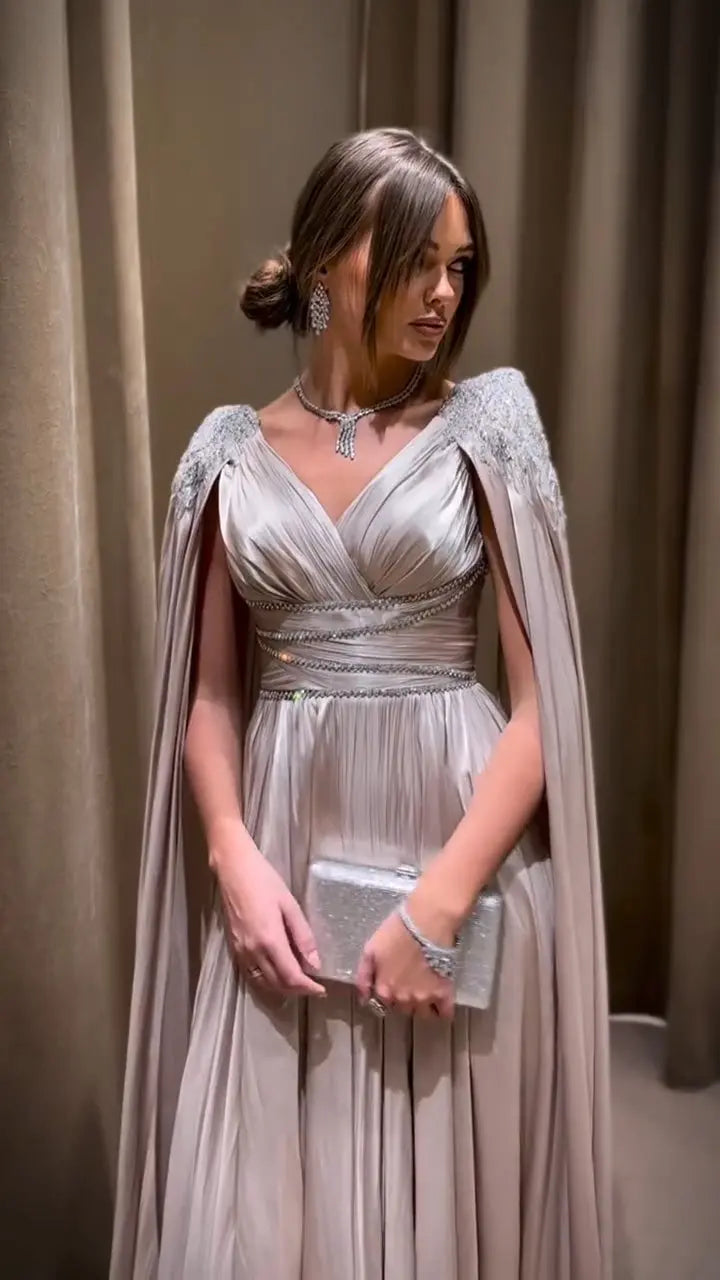 Luxury Crystal Rose Gold Evening Dress with Cape SS589 Luxury Crystal Rose Gold Evening Dress with Cape SS589